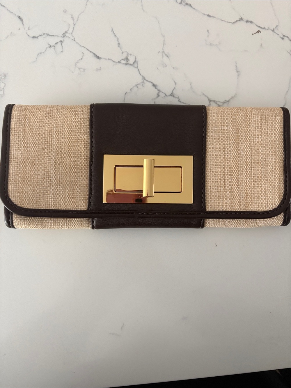 Banana Republic Gold, tweed and brown leather handbag